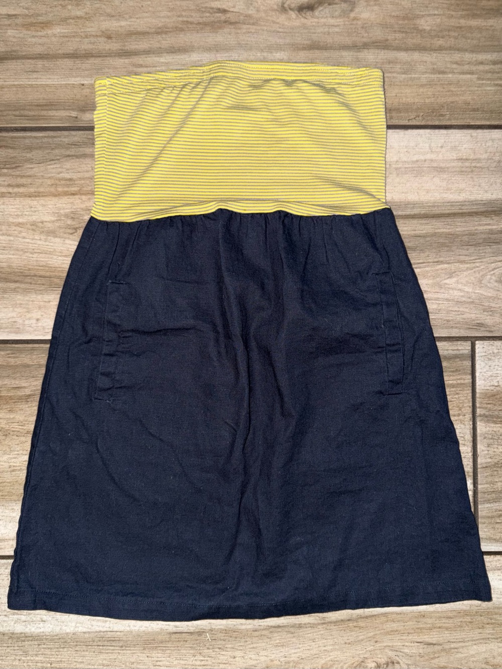 Forever 21 Girls Yellow Striped Bodice Navy Skirt Strapless Dress